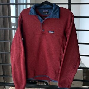 Patagonia Red Fleece Pullover with Navy Collar